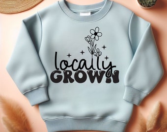 Lokal gewachsenes personalisiertes Kinder-Sweatshirt, einzigartiges und herzerwärmendes Geschenk zur Unterstützung des lokalen Stolzes