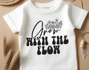 Grow With The Flow Toddler Gifts, Funny Tshirt for Kids, Personalized Baby Shower Tees, Beach Shirt for Boys
