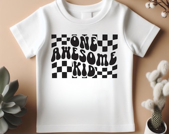 One Awesome Kid Kids Birthday Shirt, Funny Graphic Tees for Toddlers, Personalized Big Brother Gift, Retro Family Shirt