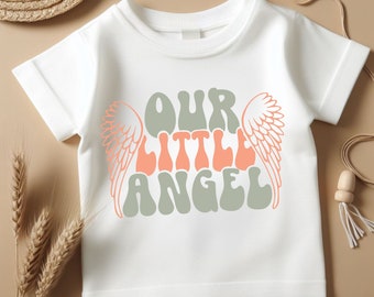 Cadeaux bébé Notre petit ange, t-shirt enfant avec motifs humoristiques, t-shirts baby shower de Noël, t-shirt à fleurs pour filles