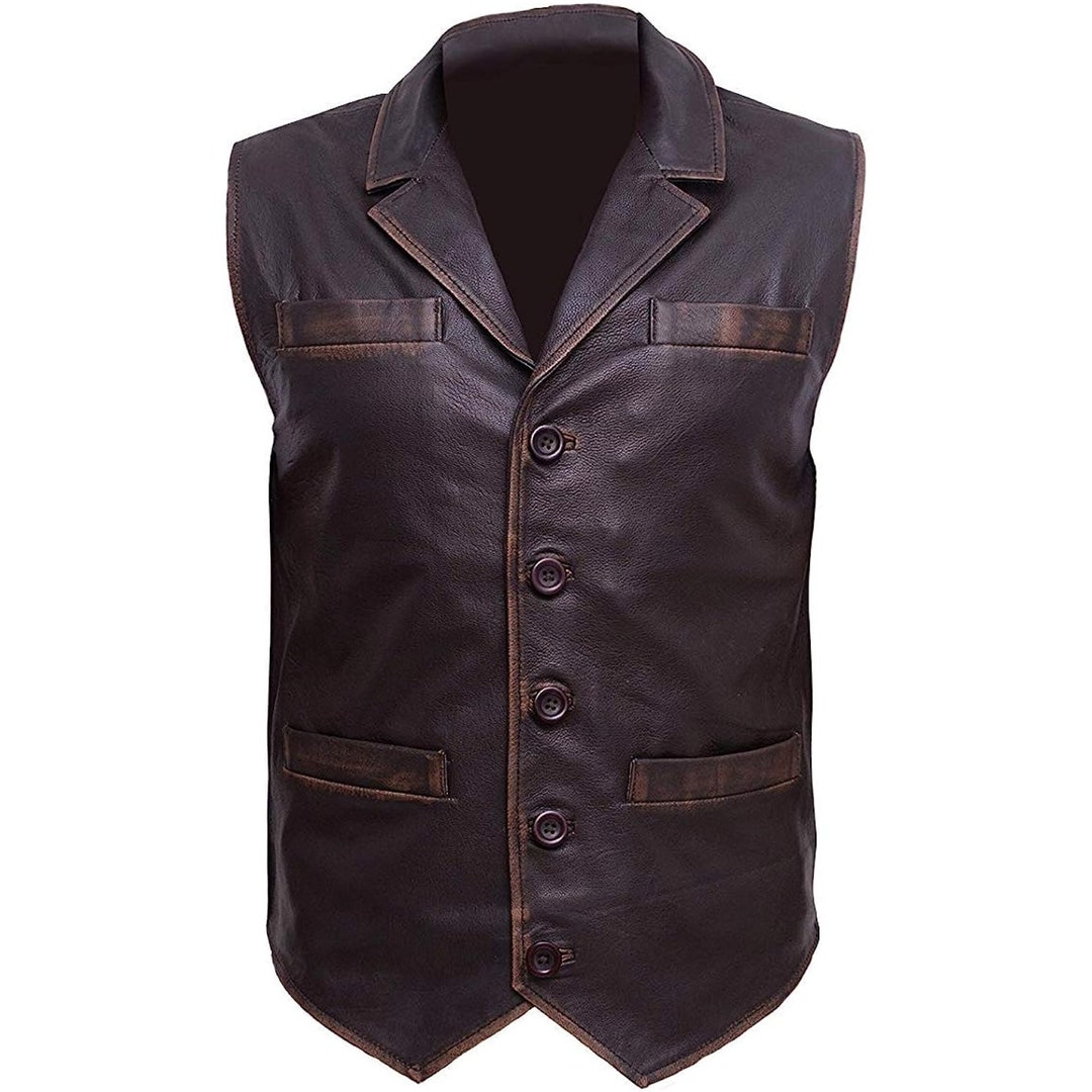 Men's Brown Leather Vest Distressed Brown Leather Vest Etsy