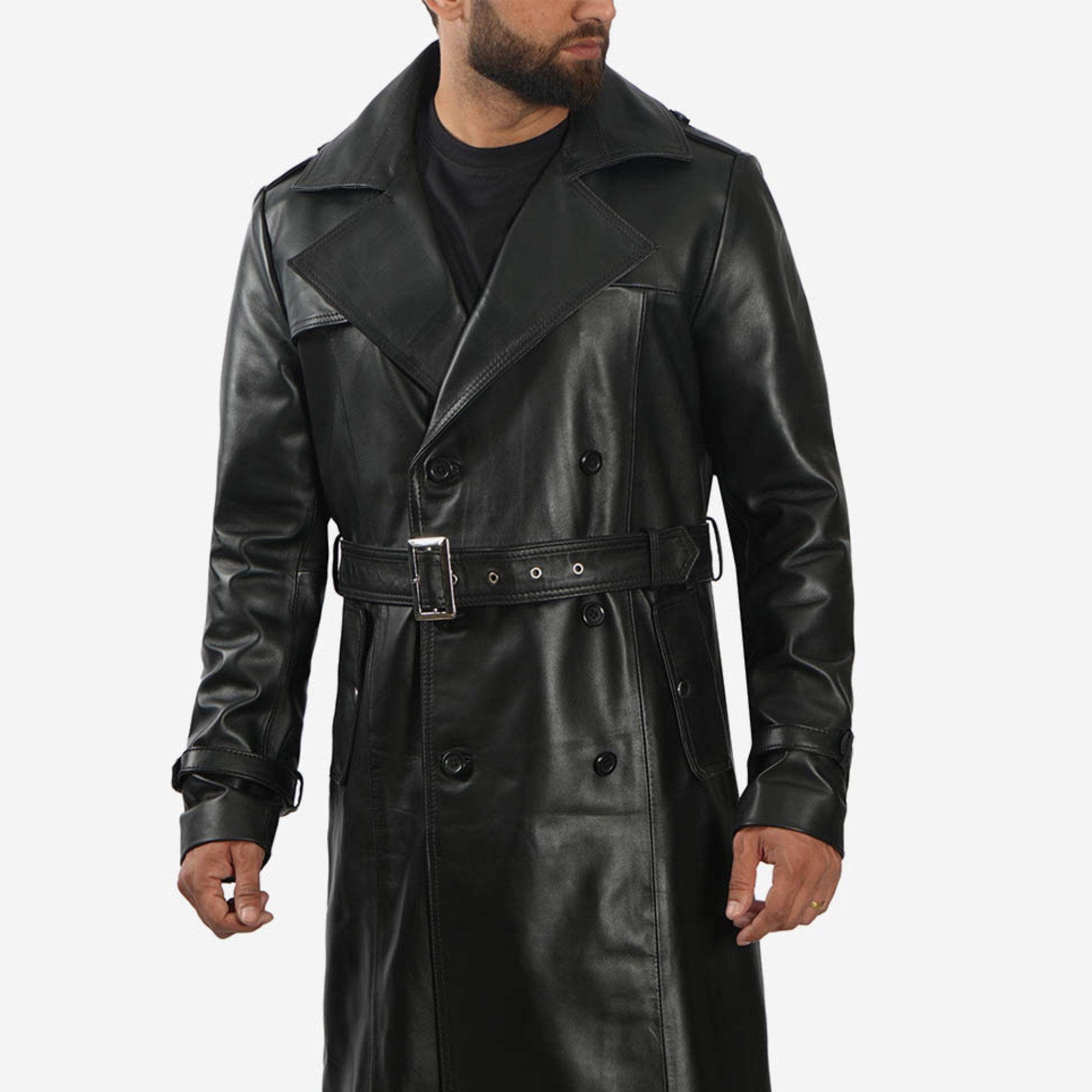 Black Leather Trench Coat Men's Leather Trench Coat - Etsy