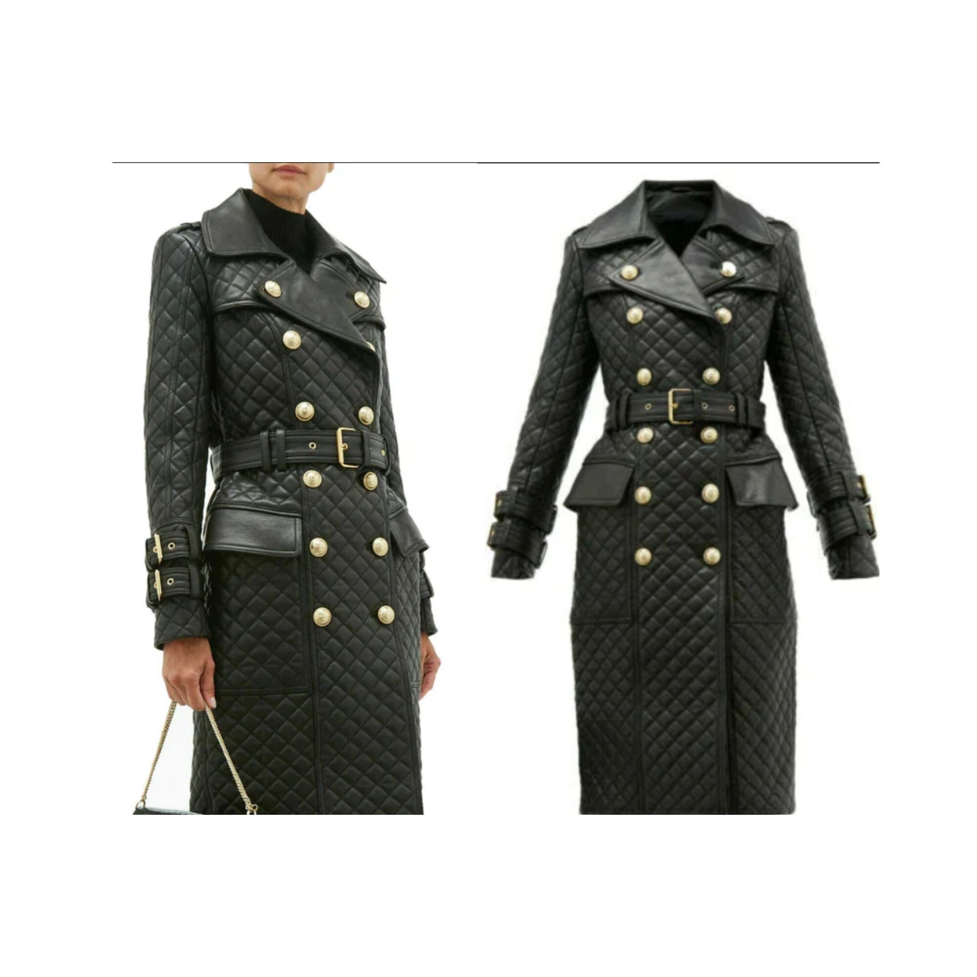 Women's Double Breasted Leather Trench Coat Halloween Etsy