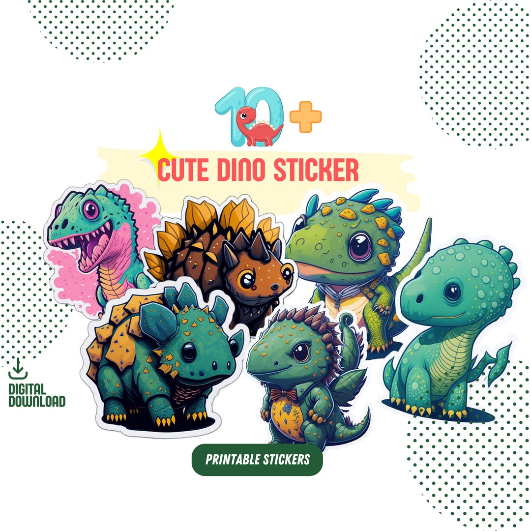 Adorable Cute Dino Stickers Dino Stickers Hand Made Drawing Etsy