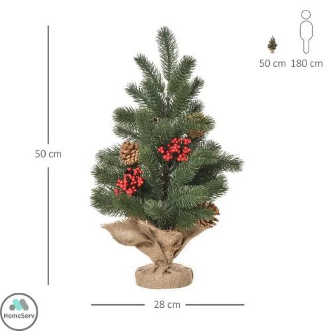 Mini Christmas Tree With Red Berries & Pine Cones Small Artificial Fir ...