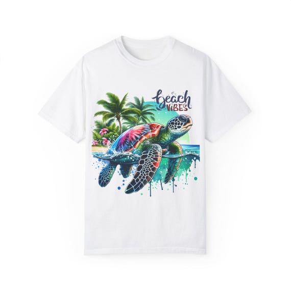 Beach Vibes Sea Turtle T-shirt, Summer Design, Funny Shirt for Men & Women, Ocean Lover Tee, Tropical Vacation Top