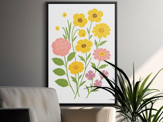 Custom Birth Flower Bouquet Art T-Shirt, Digital Printable, Botanical Gift, Family Flower Illustration, Boho Minimalist Mom Housewarming