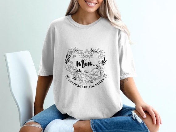 Mom Floral Heart T-Shirt Design,Digital Download,PNG,Mom Heart of Family Art,Mother's Day Present,Floral Mom T-shirt,Mom Printable