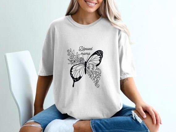Blessed Mama Floral Butterfly T-Shirt, Digital Download, PNG, Mother's Day Gift, Floral Design