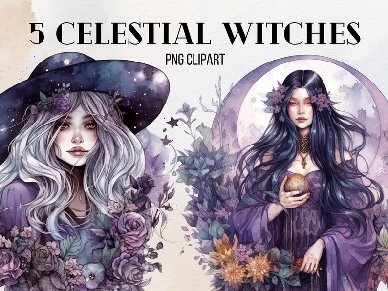 Witch Watercolor Clipart, Witch Gothic Style, Beautiful Witch, Magical ...