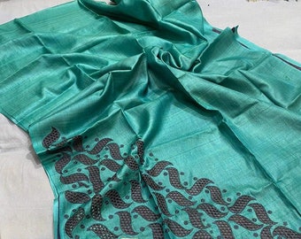 Silk Mark Certified Cutwork Tussar Silk Saree with Blouse Piece - Handloom Desi Silk Saree