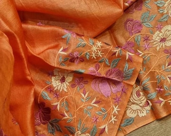 Silk Mark Certified Tussar Silk Saree With Blouse Piece | Handloom Tussar Sarees With Embroidery Designs