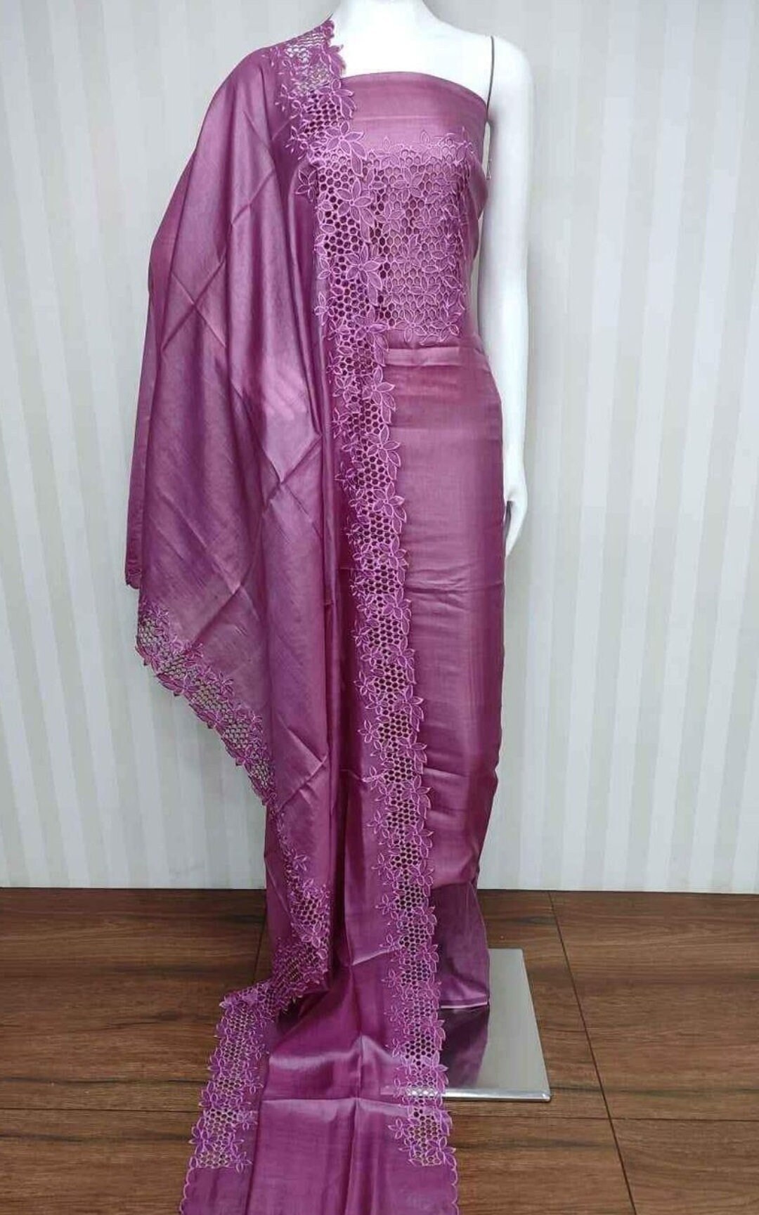 Raw Silk Cut Work Saree and Raw Silk Cut Work Sari Online Shopping