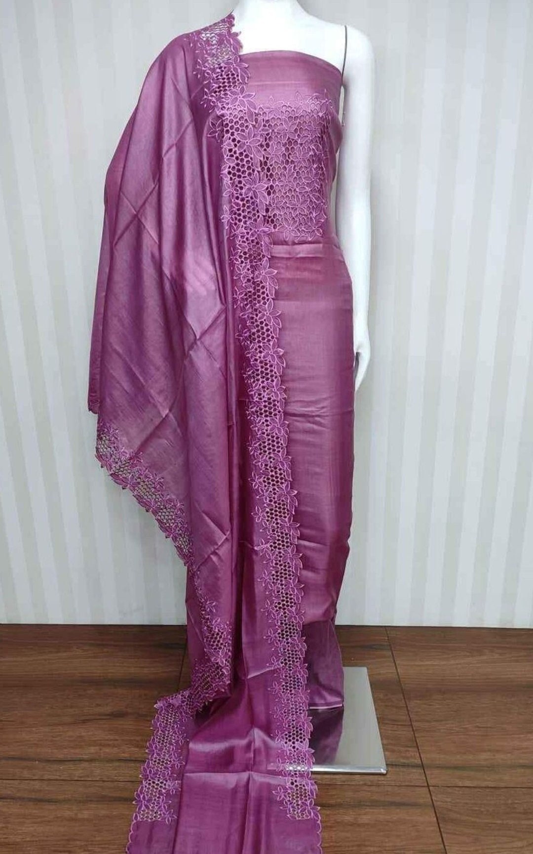 Raw Silk Cut Work Saree and Raw Silk Cut Work Sari Online Shopping