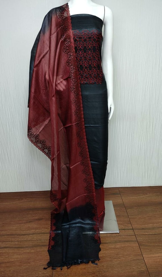 Rust Peach Handwoven Tussar Silk Dress Material – Chinaya Banaras