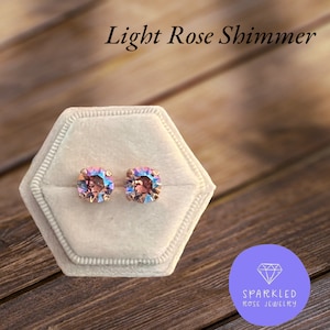 Light Rose Shimmer Crystal Earrings. Genuine Austrian Crystal Earrings. Womens Earrings. Gifts for her. Pink. Studs/Drops.
