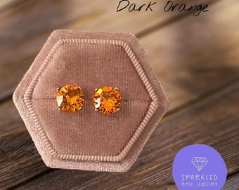 Dark Orange Crystal Earrings. Genuine Austrian Crystal Earrings. Womens Earrings. Gifts for her.embellished with Swarovski® Crystals