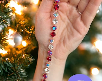 Winter Cranberry (January Birthstone) 8mm Crystal Bracelet. Genuine Austrian Crystal Bracelet. Women’s jewelry. Gifts for her. Siam.