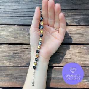 Here We Go Steelers 8mm Crystal Bracelet. Genuine Austrian Crystal Bracelet. Women’s jewelry. Gifts. Black and Gold. PITTSBURGH. FOOTBALL