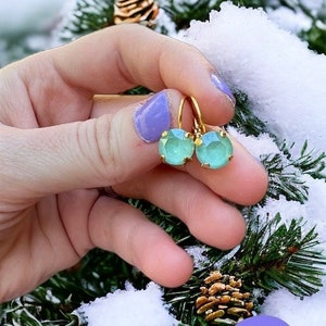 Mint Green (Retired) Lacquer Shiny Crystal Earrings. Genuine Austrian Crystal Earrings. Womens Earrings. Gifts for her. Studs/Drops.