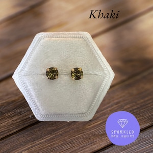 Khaki Vintage/Retired Crystal Earrings. Genuine Austrian Crystal Earrings. Womens Earrings. Gifts for her. Olive Green.