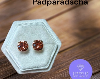 Padparadscha Kristall Ohrringe. Echte Österreichische Kristall Ohrringe. Damen Ohrringe. Geschenke für sie. Pink-Orange. Ohrstecker.