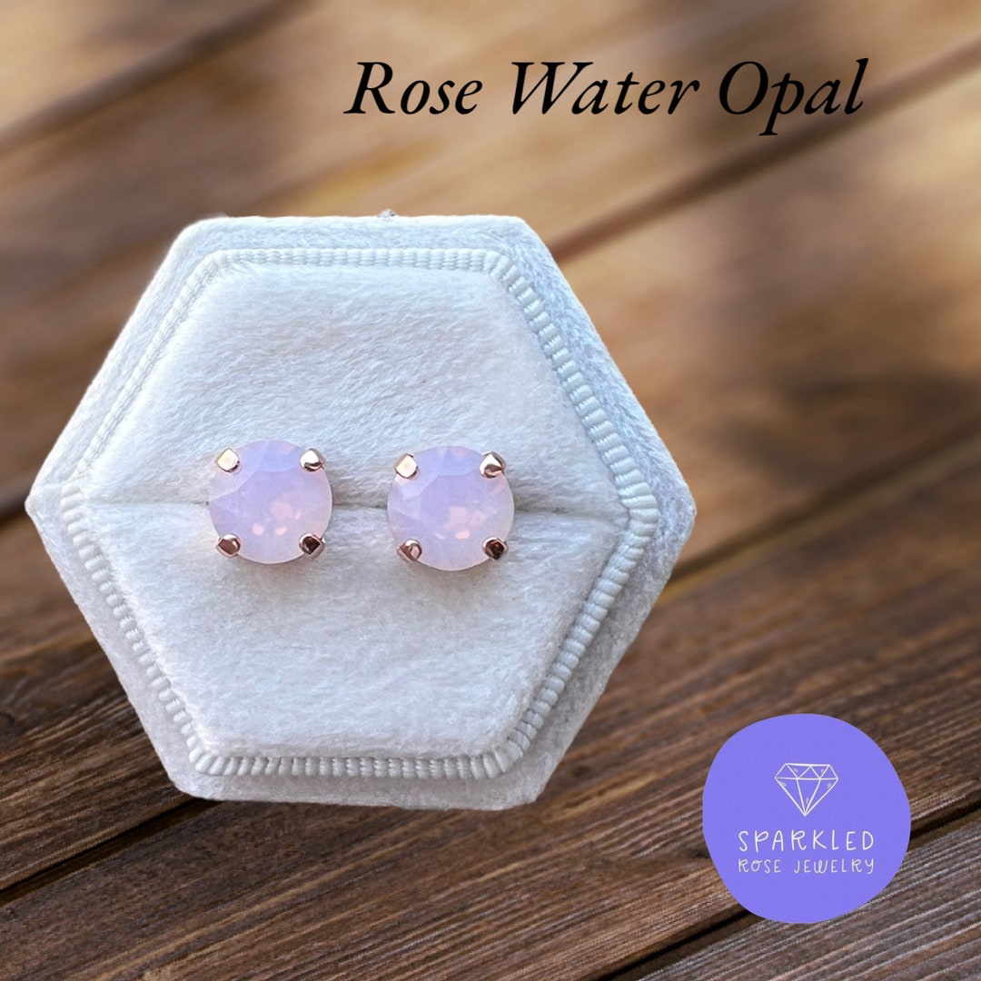 Boucles D'oreilles Cristal Rose Et Opaline - Acier Doré, Pendantes, Neuves Avec étiquettes