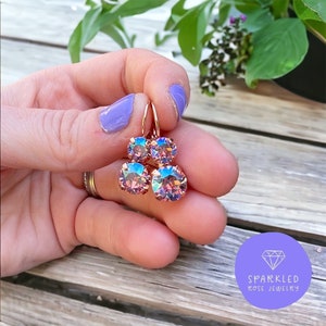 Pendientes de gota con cierre de palanca de 8/6 mm en rosa claro brillante (retirados). Pendientes de cristal austriaco auténtico. Pendientes de mujer. Regalos para ella. Rosa.