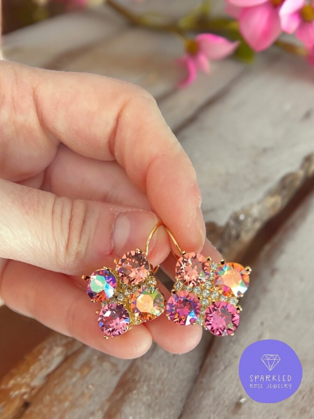 8mm Tropical Sunrise (pinkish-orange) and Crystal Rhinestone QUAD ...