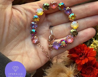 Autumn Glow 8mm Crystal Bracelet. Genuine Austrian Crystal Bracelet. Women’s jewelry. Fall Jewelry. Autumn Jewelry.