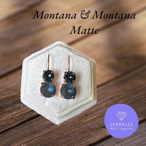 Earrings 8/6mm Montana/Montana Matte Leverback Drops. Genuine Austrian Crystal Earrings. Womens Earrings. Gifts for her.