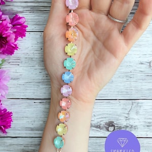 Spring Rainbow 12mm Rivoli Crystal Bracelet. Genuine Austrian Crystal Bracelet. Women’s jewelry. Gifts for her.
