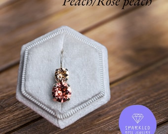 Earrings 8/6mm Light Peach/Rose Peach Leverback Drops. Genuine Austrian Crystal Earrings. Womens Earrings. Gifts for her.
