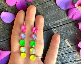 Pool Float 8mm, 5 Stone Drop  Earrings. Genuine Austrian Crystal Earrings embellished with Swarovski® Crystals