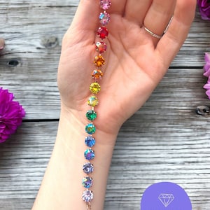 Classic Rainbow 8mm Crystal Bracelet. Genuine Austrian Crystal Bracelet. Women’s jewelry. Gifts for her.