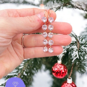 Pendientes de cierre de palanca con forma de gota de 3 o 5 piedras, de color rosa claro y retirado, de 6 mm. Pendientes de cristal austriaco auténtico. Pendientes para mujer.