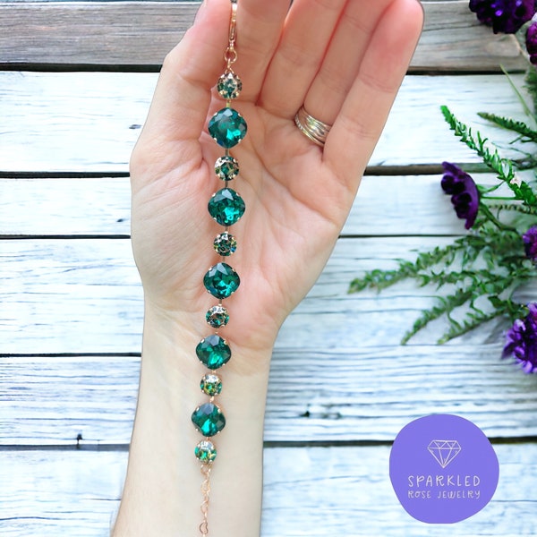 Polin 12/8mm Cushion Cut Crystal Bracelet. Genuine Austrian Crystal Bracelet. Women’s jewelry. Bridgerton Inspired. Emerald