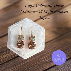 Earrings 8/6mm Light Smoked Topaz & Light Colorado Topaz Shimmer  Leverback Drops. Genuine Austrian Crystal Earrings. Womens Earrings.