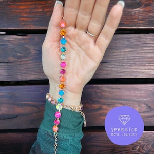 Boho Chic 8mm Crystal Bracelet. Genuine Austrian Crystal Bracelet. Women’s jewelry. Gifts for her. Pink/teal/orange