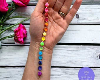 Rainbow Delite Opal Bracelet 8mm Crystal Bracelet with Opals. Genuine Austrian Crystal Bracelet. Women’s jewelry. Opal Jewelry.