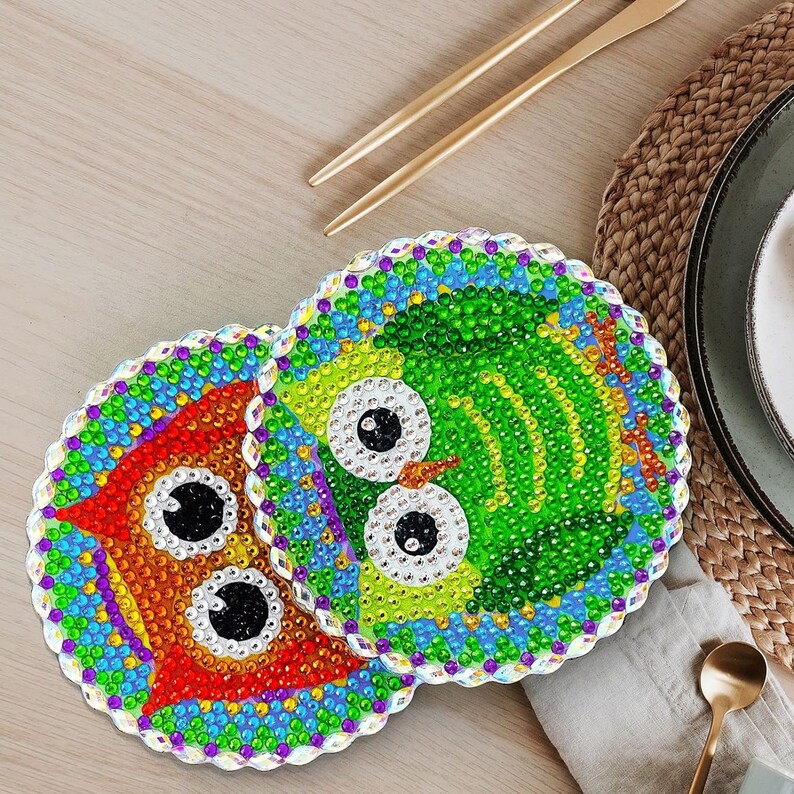8 PCS Diamond Painting Coasters, Owl Diamond Art Coasters Kits With