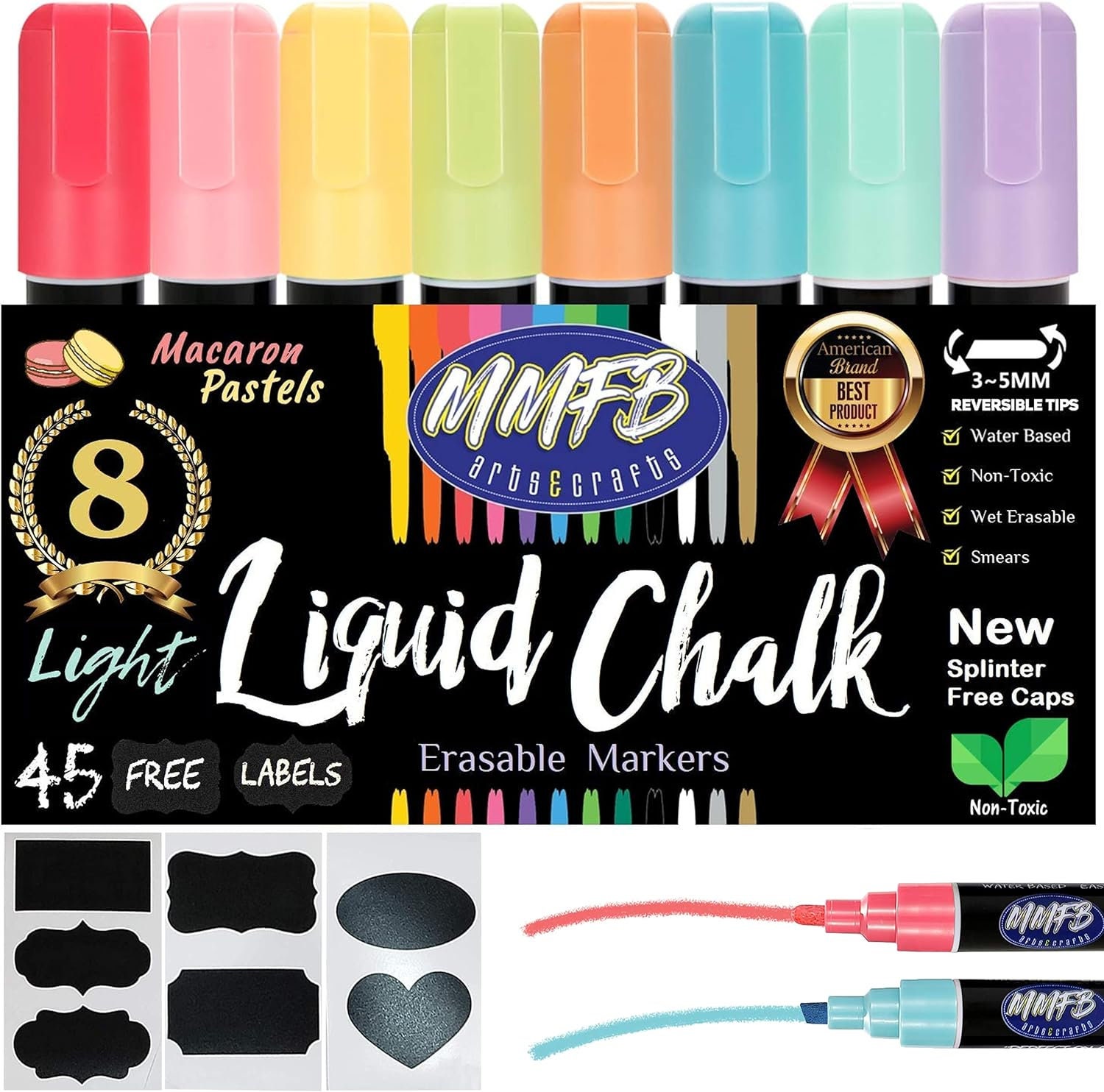 Chalk Markers, Set of Four, Yellow, Pink, Green and Blue With Fine Point. 