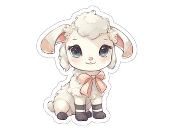 Cute Anime Style Lamb Sticker [Print] | Sheep Sticker | Kawaii Animal Stickers | Vinyl Sticker | Water Bottle Sticker | Phone Case Sticker