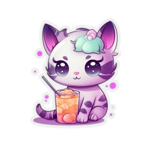 Chibi Cat with Bubble Tea Sticker [Print] | Cat Sticker | Cute Cat Stickers | Bubble Tea Stickers | Laptop Stickers | Journal Stickers