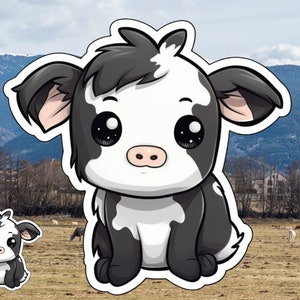 Cute Baby Cow Sticker | Black and White Cow | Chibi Animal Sticker | Water Bottle Sticker | Phone Case Sticker | Laptop Sticker