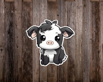 Black and White Chibi Cow Sticker [Print] | Junk Journal |  Stickers | Bullet Journal Stickers | Phone Case Sticker