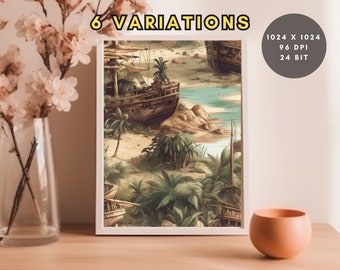 Pirate Shipwreck Digital Paper - Useful for Scrapbooking, Crafting, Graphic Design, and Digital Art