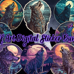 Wolf Art Digital Sticker Bundle | Digital Stickers | Wolfpack Stickers | Wolf Lovers | Printable Stickers | Journal Stickers