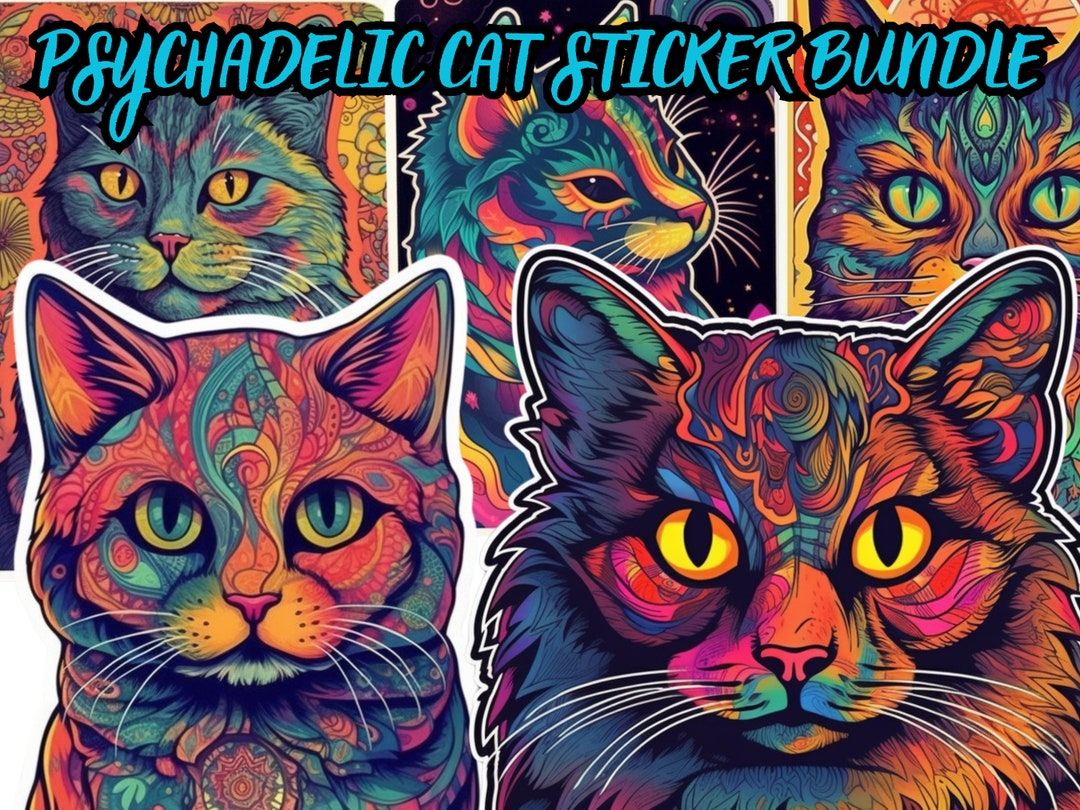 Psychadelic Cat Sticker Bundle - Etsy
