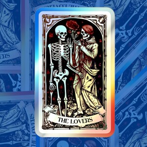 The Lovers Holographic Tarot Card Sticker [Print] | Tarot Sticker | Holographic Sticker | Tarot Deck | Tarot Cards | Skeleton Sticker